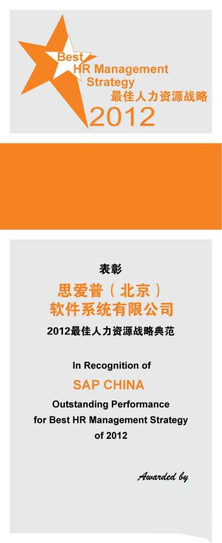 2012中国最佳人力资源典范企业单项奖榜单-最佳人力资源战略典范